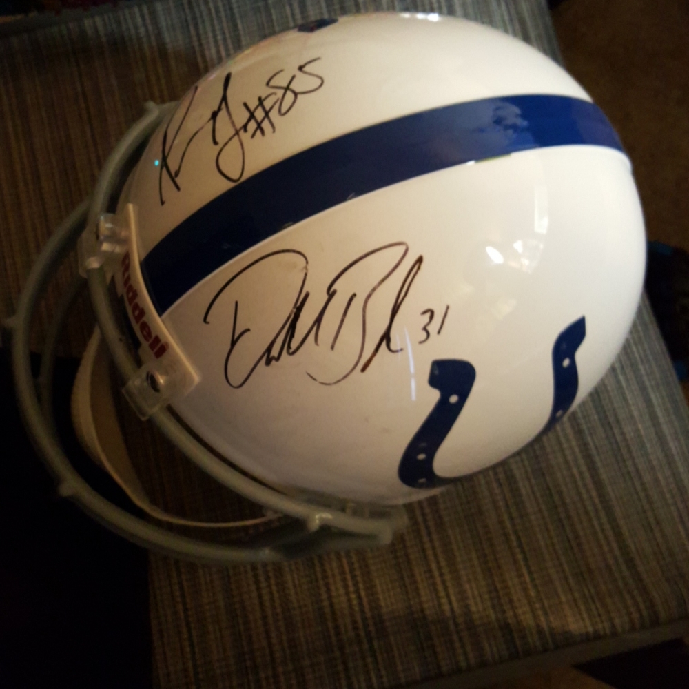 Signed Colts helmet by number 31 and number 85